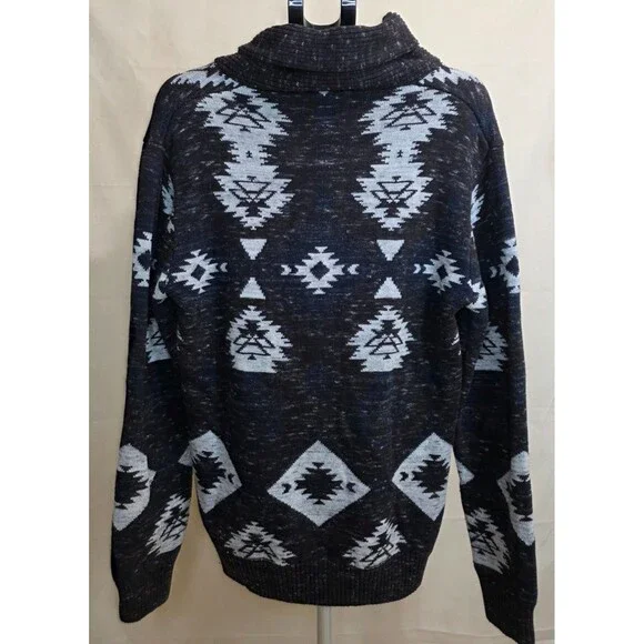 Trash Nouveau Shawl Collar Pullover Sweater — Black & Gray Aztec Knit — XL 2000s - Picture 7 of 11